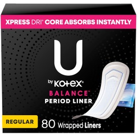 U by Kotex Balance Wrapped Panty Liners, Regular Length, 80 Count (Packaging May Vary)