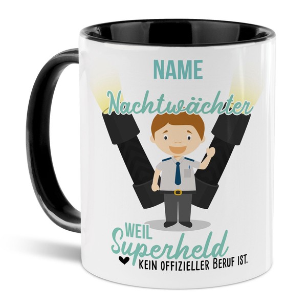 Tassendruck Berufe-Tasse mit Name personalisiert - Nachtwächter weil Superheld kein