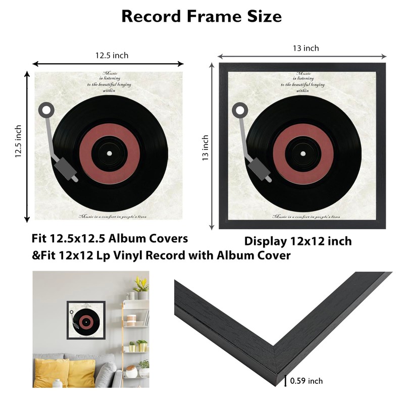 JCJMY Wood Vinyl Record Frame for the Wall, Display 12.5x12.5