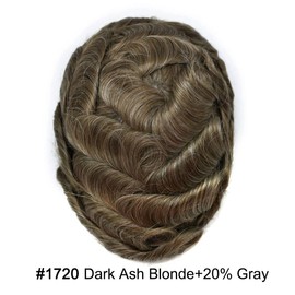 Mens Toupee Remy Human Hairpieces for Men Thin Skin 0.06mm Toupee Men V-looped Hair Replacement System for Men Hair Piece Invisible Hairline6x8-100% density#1720 DARK ASH BLONDE+20% GREY