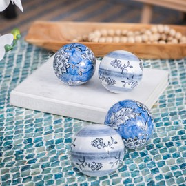 A&B Home Blue and White Decorative Orb, 4" Ceramic Sphere Ball, Decorative Filler for Tabletop Home Decor, Bedroom Living Room Bathroom Entryway Console Table Accent Bowl Filler, Set of 4
