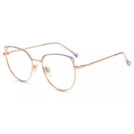 Firmoo Women's Computer Glasses, Blue Light Filter Glasses without Prescription, Anti-Reflective Full Rim, Metal Glasses, Workplace Glasses, Blue Filter, UV Protective Glasses for Screens, Purple,