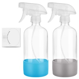 hmaimas Glass Spray Bottles with Silicone Sleeve, 16 oz Empty Refillable Spray Bottle for Hair, Cleaning Solutions and Plants, Reusable Containers with Adjustable Spray Nozzles(White)
