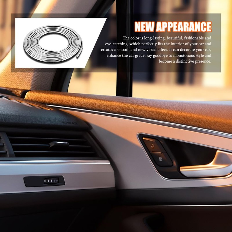 Car Interior Moulding Trim Strips, 33Ft/10M Universal Electroplating Decoration Filler