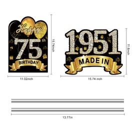 Puyruiv 2Pcs Black Gold 75th Birthday Yard Sign Decoration for Men Women,Happy 75th Birthday Made in 1951 Lawn Sign Party Supplies, Seventy-Five Year Old Birthday Yard Stakes Decor