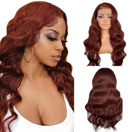 Hxxcoup Body Wave #33 Reddish Brown Human Hair Wig 13x6 Transparent Lace Front Wig 180% Density Pre Plucked Natural Hairline Real Baby Hair For Women 12 Inch
