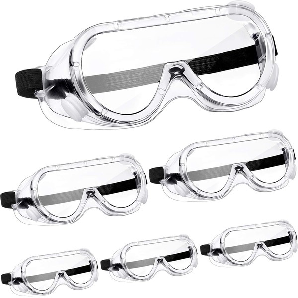 6 Pairs Safety Goggles Protective Safety Glasses Chemical Splash Resistant Goggle Clear Adjustable Goggle for Home Lab Workplace Eye Protection (Black)