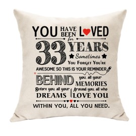 33 Years Old Women Birthday Gifts You Have Been Loved for 33 Years Birthday Decoration Cushion Cover for Turning 33th Dad Mum Auntie Uncle Brother Sister Cushion Souvenir 45 x 45 (33)