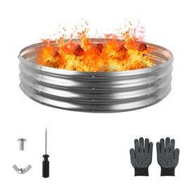 Raynesys 48 Inch Round Galvanized Fire Pit Ring, Silver Round Galvanized Fire Ring, 4 Feet Diameter Fire Pit, Outdoor Pits for Backyard, Camping, Bonfire