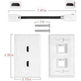 MXTECHNIC Single Port 4K HDMI Wall Plate Outlet Cover with 6 Inch Female to Female High Speed HDMI Pigtail Cable for Video Game Systems,TV Boxes(2-Port 2Pack)