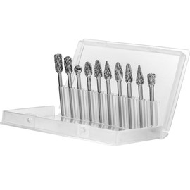 Bestgle 10 Pcs Carbide Rotary Carving Burrs Cutter Tungsten Steel Solid Double Cut Die Grinder Burrs Set with 1/8 inch (3mm) Shank Drill Bit