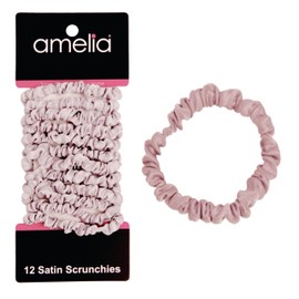 Amelia Beauty, Grey, Skinny Satin Scrunchies, 12 Pack – 2in Diameter, Gentle & Strong Hold, No-Snag, No-Dent, Crease-Free Hair Ties