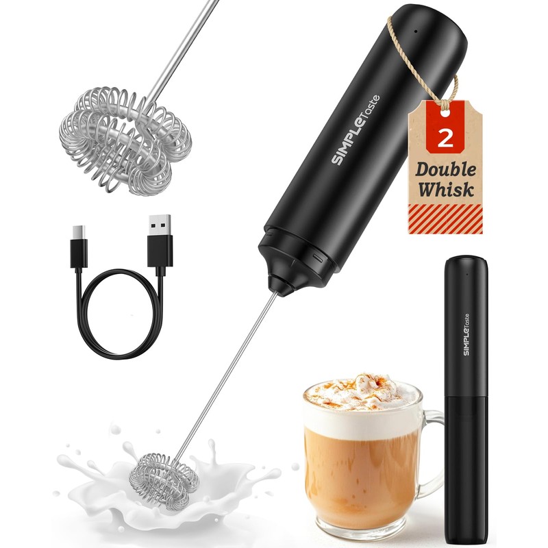 SIMPLETASTE Milk Frother Handheld Electric Foam Maker, Drink Mixer with