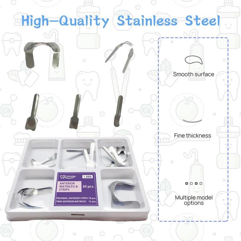 30 Piece Dental Anterior Matrix Kit with Proximal Strips and