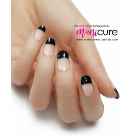 ManiCURE Nail Polish French Mani Black Design, 100% Real Nail Polish Strips/Wraps