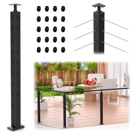 Gyykzz 36" Corner Post Cable Railing, Upgrade Adjustable Top Bracket 90° L-Drilled Corner Wire Railing Post, Matte Black T304 Stainless Steel Corner Handrail Post for Indoor Outdoor Corner Project