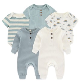 Ruliby Newborn Baby Romper Ribbed Infant Boy Bodysuit One-Piece Outfit Clothes Layette Sets 9-12 Month