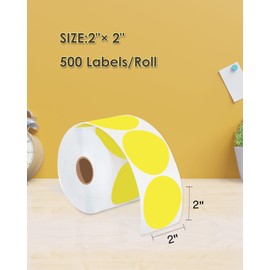 TuSamper - Etiquetas adhesivas redondas redondas de 2 pulgadas, etiquetas autoadhesivas multiusos, para diseño de logotipos, código QR, etiqueta de nombre, rollo de 500, color amarillo