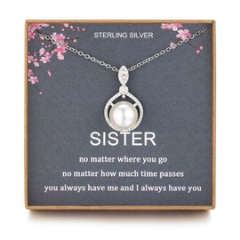 Sister Gifts from Sister, Sterling Silver Infinite Infinity Pearl Necklace, Birthday Jewelry Gift Necklaces for Sisters, No Matter