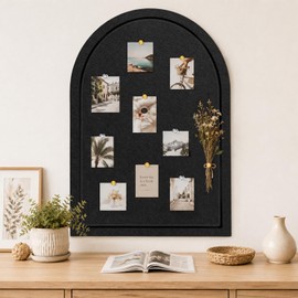 VABAMNA Arched Felt Bulletin Board 24" x 18", Grooved Edge Foldable Self-Adhesive Boards with Pins & Hooks for Office, School & Home Photo Display (Black)