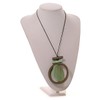 Avalaya Mint/Olive Green Large Round Wooden Geometric Pendant with Black