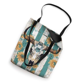Boho Chic Chrysanthemum Flower Turquoise Western Bull Skull Tote Bag