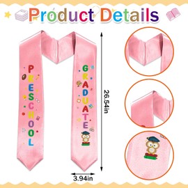 Estivaux 2025 Kindergarten Graduation Sash Preschool Graduation Printed Stole Class of 2025 Stole Sash Gown Decor Pink Satin Scarf for Kindergarten Graduation Party Favor