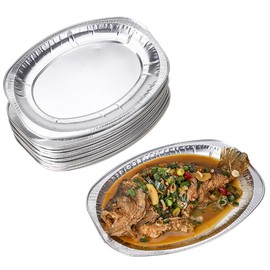 WZHHDM Oval Serving Platter, 15 Pack Aluminium Foil Party Platters, Disposable Aluminium Foil Serving Platter Trays, Aluminium Foil Party Platters Reusable Serving Platter 35 x 23 cm