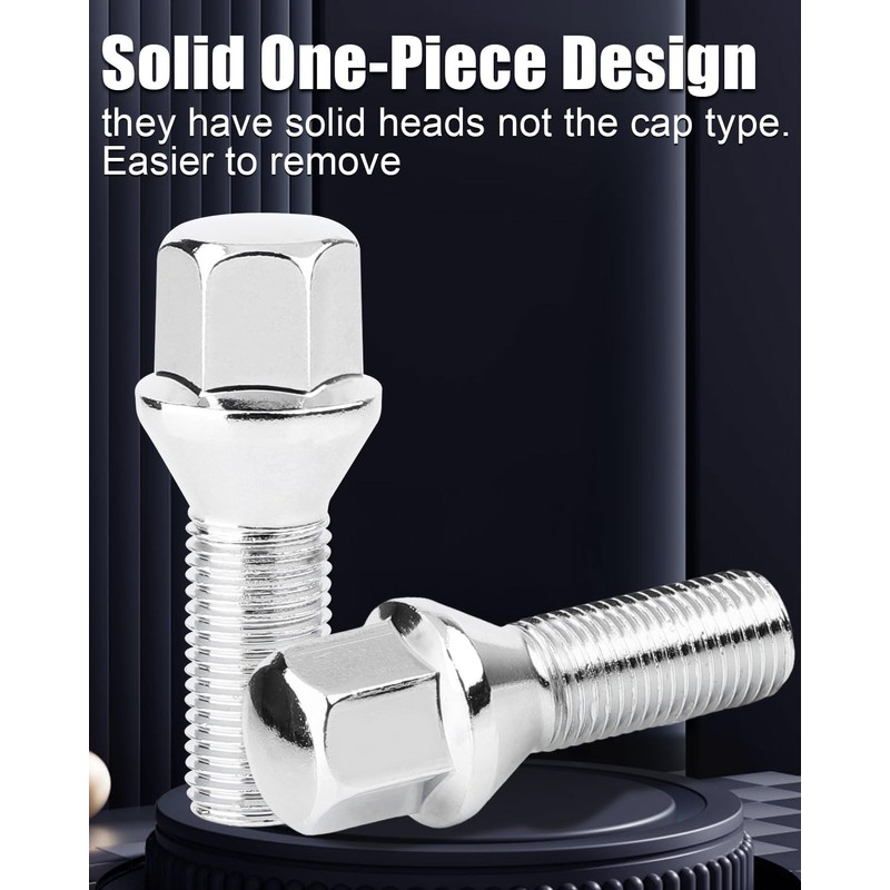 GAsupply 14x1.5 28mm Shank Lug Bolts, 20pcs Chrome Conical Seat