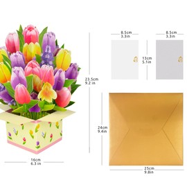 CNLITIHEKA Pop Up Tulip Flower Bouquet Card Get Well Soon Cards 3D Pop Up Birthday Card Thinking of You Greeting Card for Christmas Congratulations Gifts Includes Envelop