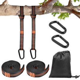 Vicloon 2pcs Hanging Rope, 2M Hammock Swing Straps Polyester String with 2 Black Buckles, 5+1 Ring Adjustable Hammock Straps for Tree Swing Camping Hammock Holds to 1000lbs (Orange)