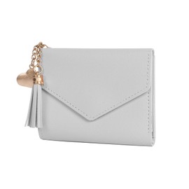 Small Women's Purse Made of Soft Leather, PU Leather Purse, Mini Short Women's Purse with Many Compartments and Coin Compartment - Soft Comfortable Smooth, lightgrey, Minimalist
