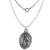 Sterling Silver Guardian Angel Medal Necklace Oxidized finish Oval 18