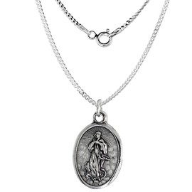 Sterling Silver Guardian Angel Medal Necklace Oxidized finish Oval 18 inch CRB_50