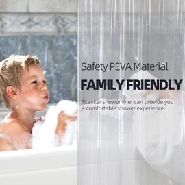 Titanker Clear Shower Curtain Liner, Plastic Shower Liner PEVA 72 x 72 Lightweight Waterproof Shower Curtains for Bathroom with Magnets and Rustproof Grommets