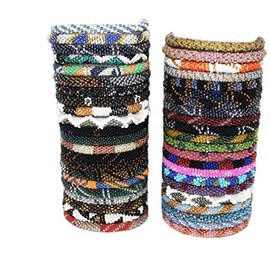 goldenlines Large 12 random mix Crochet Glass Seed Bead Bracelet Nepal Bracelet (ONE Dozen)
