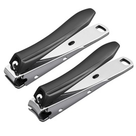 VOGARB Nail Clippers with Catcher for Men Women Adult, Heavy Duty Stainless Steel Ultra Sharp Nail Clipper for Fingernail and Toenails,Curved and Straight Set with Keyring (Gun-Black)