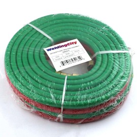 WeldingCity 3/16"-ID 12.5-ft Grade-R Acetylene/Oxygen (Red/Green) Twin Hose Rubber B-B Fittings for Welding Cutting Heating Gas Processes