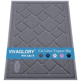 VIVAGLORY Cat Litter Tray Mat, Durable Litter Box Mat Kitty Litter Mats, 35"×23" Catch Litter Rug, Stay in Place, Keep Floors Clean, Traps Litter from Box, Grey-Chic Pattern