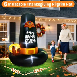 6FT Pilgrim Hat Inflatable Thanksgiving Inflatables Outdoor Decorations Maple Leaf Pumpkin Corn Turkey 6 Foot Giant Blow Up for Indoor Holiday Party Fall Harvest Yard Garden Lawn Patio Décor