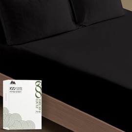 Mayfair Linen 600 Thread Count 100% Egyptian Cotton 1 Fitted Sheet Only, Black California King Fitted Sheet, Long - Staple Combed Pure Natural Cotton Sheet, Soft & Silky Sateen Weave