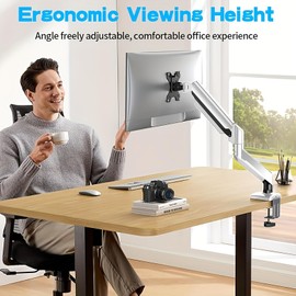 Ultrawide Monitor Arm for 13 to 32 inch Flat/Curved Computer Screen, Gas Spring Single Monitor Mount Holds up to 17.63 lbs, Clamp & Grommet Base, VESA 75x75/100x100mm, White