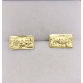 Gold Last Supper Earrings 10K Yellow Gold Rectangle Last Supper Earrings 0.4 in x 0.25 in
