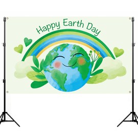 Nepnuser Happy Earth Day Photo Booth Backdrop April 22 Travel Themed Party Decoration Recycle Eco Global Health Cool Wall Decor for School Classroom (Pattern-A, 5.9×3.6ft)