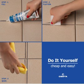 Cesta Tile Grout Repair Kit – Squeeze Tube, Fast Drying, Waterproof Tile Grout Paint to Restore & Renew Tile Joints Line for Bathroom, Kitchen, Shower & Floor Tile (Grey, 8.8 oz)