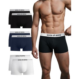 SONS OF ALOHA Men's Boxer Shorts Organic Cotton (Pack of 6) Underpants Men without Cutting Elastic Waistband (Size S - XL), 2 x black + 2 x navy + 2 x white