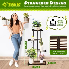 Feekoon Plant Stand with Grow Light Indoor, Sturdy Metal Plant Shelf, Multiple Plant Holder Tall Plant Ladder Plant Tower for Display Plant Flower Corner Living Room Office(4 Tier 5 Potted Shape)