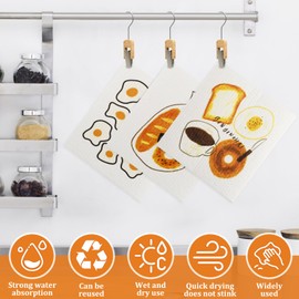 summerkimy 4Pcs Kitchen Dishcloths, Reusable Household Dish Towel,Water Absorbent Cotton Cleaning Cloth, Cute Printed Hand Swedish Dish Cloth Dish Rag for Kitchen Cleaning Countertop Stove Dish