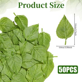50 Pcs Artificial Leaves, 3.7 * 2.3 inch Fake Sunflower Leave, Leaves for Crafts for DIY Bouquet, Wreaths, Wedding, Christmas