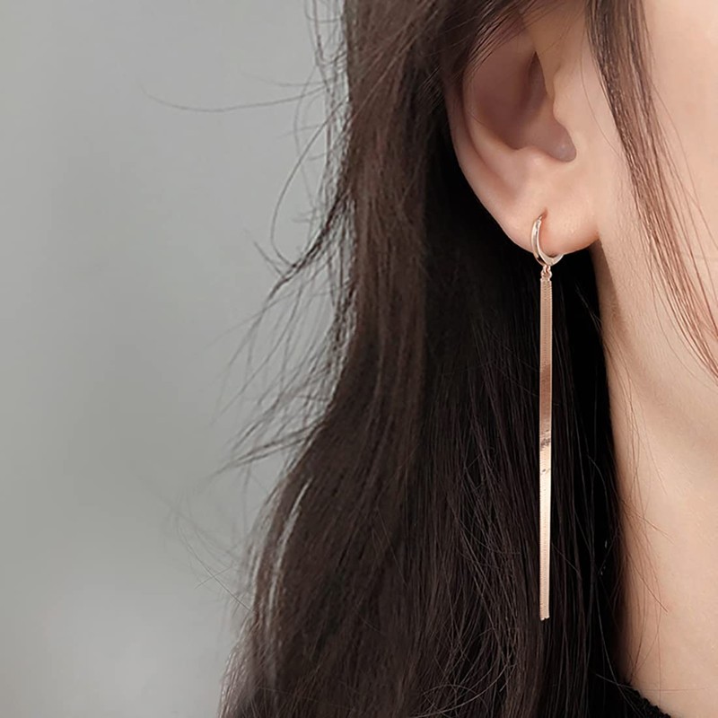 SLUYNZ 925 Sterling Silver Shiny Dangle Hoop Earrings Chain for